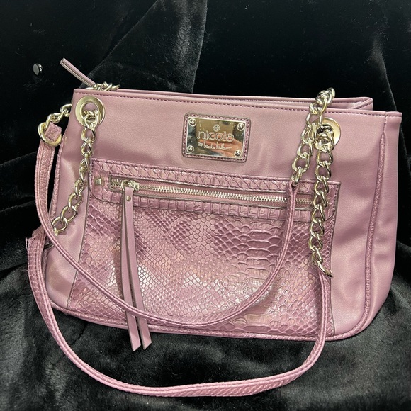 Nicole by Nicole Miller Handbags - Nicole by Nicole Miller, purple shoulder bag, faux, leather snakeskin embossed